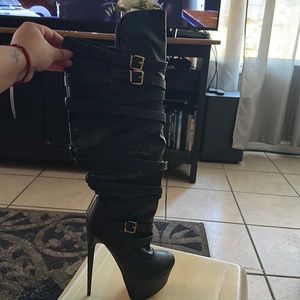 Green super thigh high boots